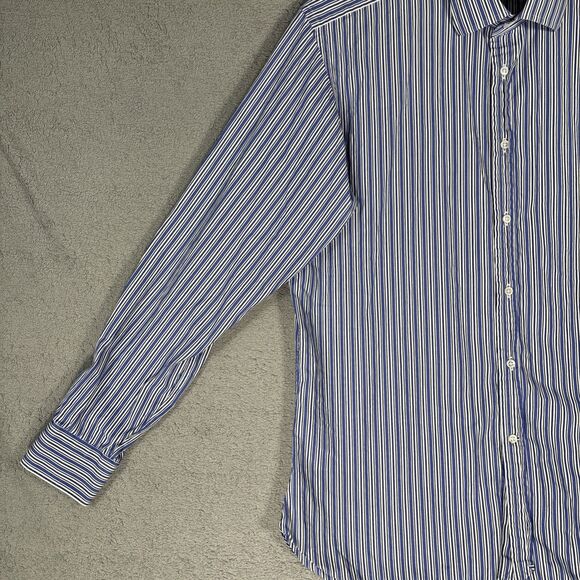 Ralph Lauren Purple Label Dress Shirt Men’s Size 17 Blue White Stripes Italy - Picture 5 of 16
